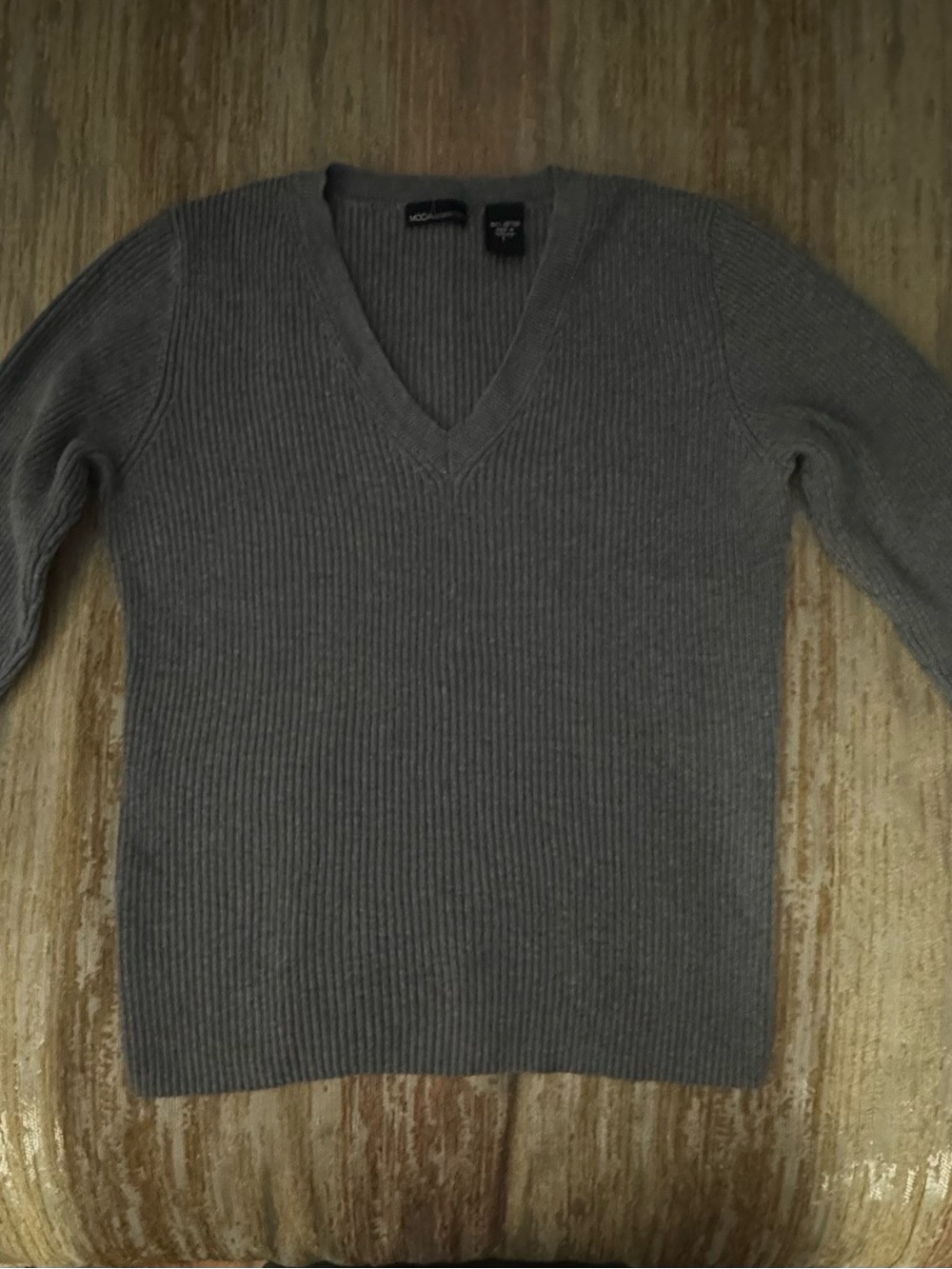 Moda International Women's V-Neck Ribbed Sweater — Gray